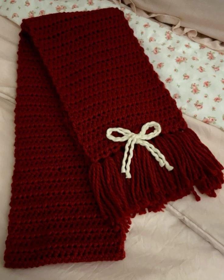 Berry Bow Scarf — handmade crochet cardigans & tops