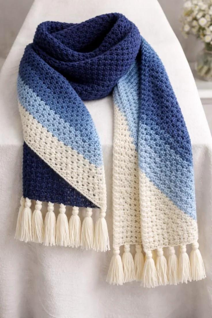 Ocean Stripe Scarf — handmade crochet cardigans & tops
