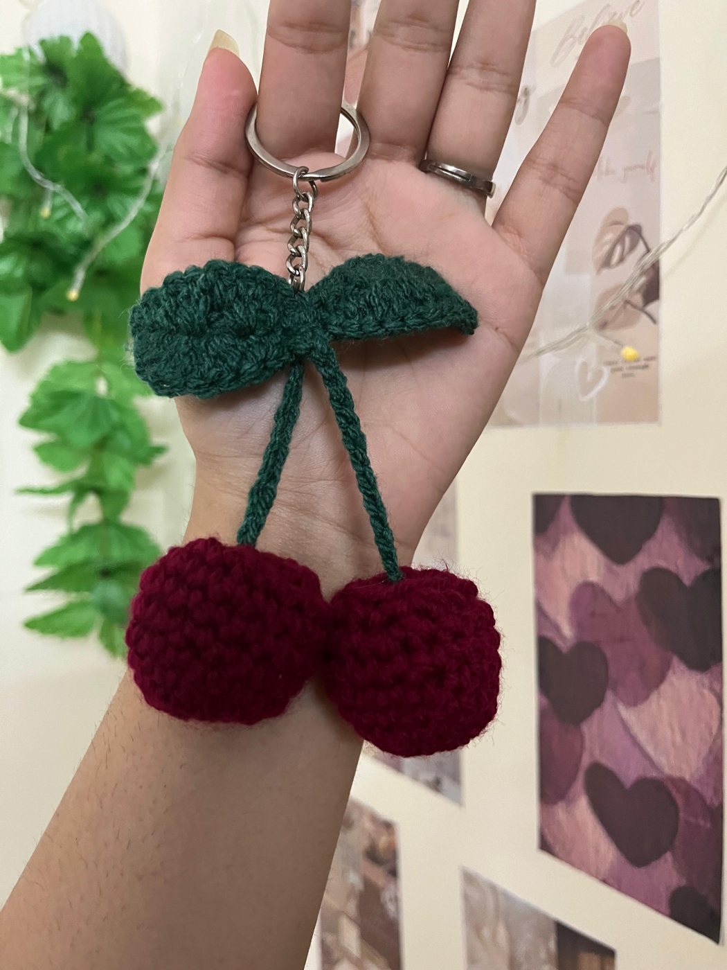Cherry Pair Charm — handmade crochet keychains & charms