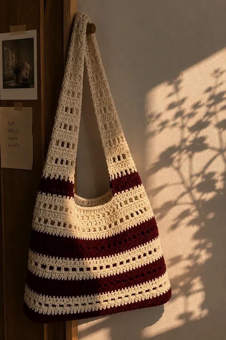 Striped Market Tote — handmade crochet bags & accessories
