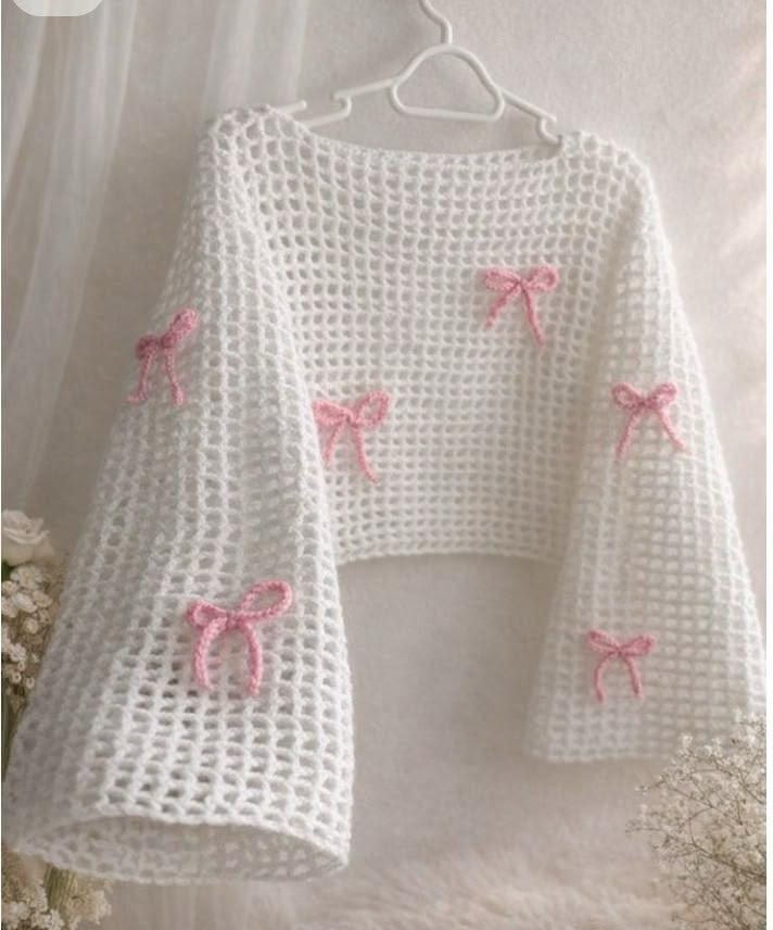 Bow Knit Sweater — handmade crochet cardigans & tops