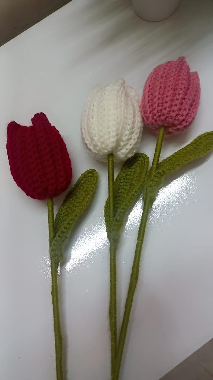 Tulip Trio — handmade crochet bouquets