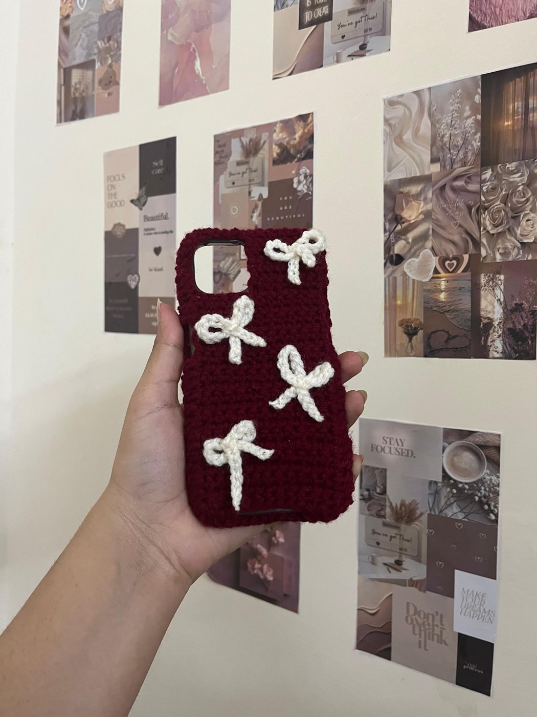 Berry Bow Phone Cosy — handmade crochet keychains & charms