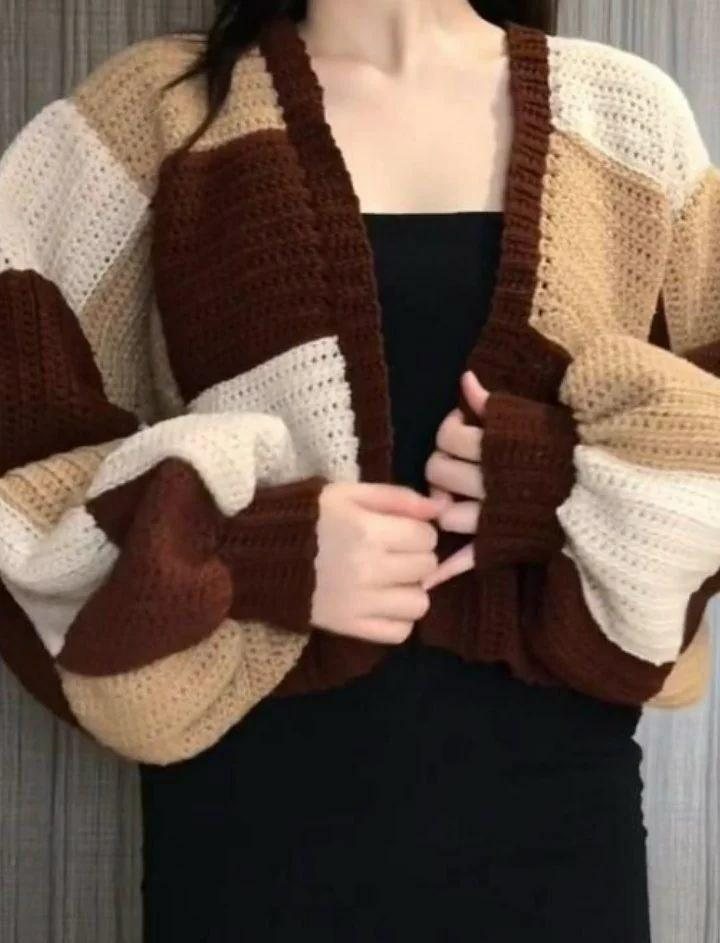 Cocoa Stripe Cardigan — handmade crochet cardigans & tops