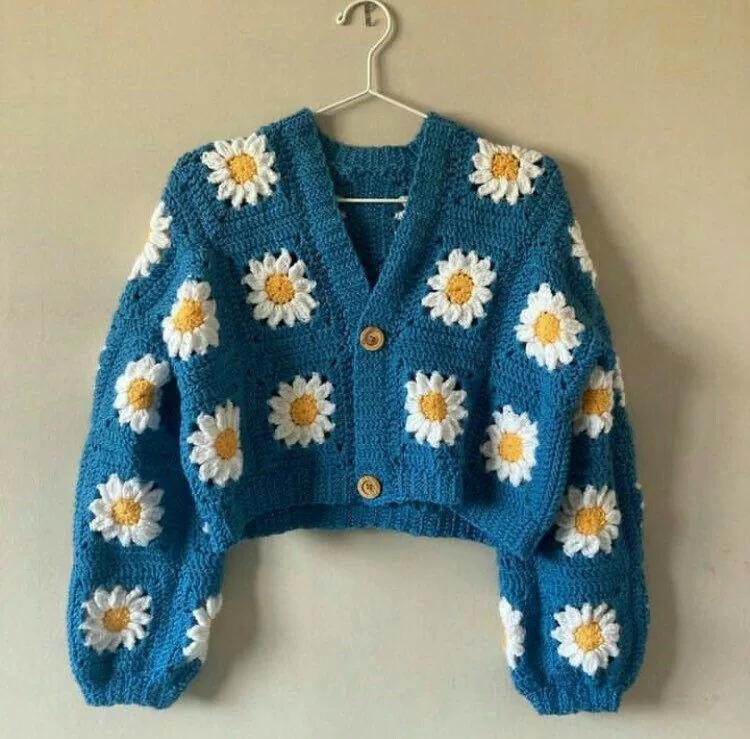 Teal Daisy Cardigan — handmade crochet cardigans & tops