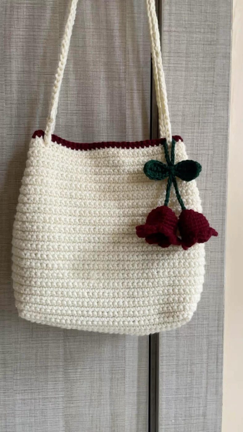Cherry Cream Shoulder Bag — handmade crochet bags & accessories