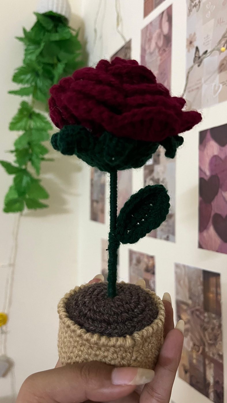 Potted Forever Rose — handmade crochet bouquets