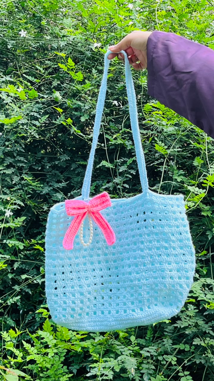 Sky Bow Tote — handmade crochet bags & accessories